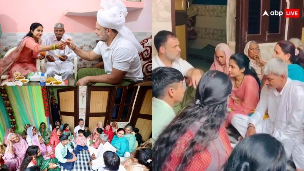 pics:-पगड़ी-बांधे-किसान-संजय-के-गांव-मदीना-पहुंचे-राहुल-गांधी,-देसी-पकवान-का-उठाया-लुत्फ