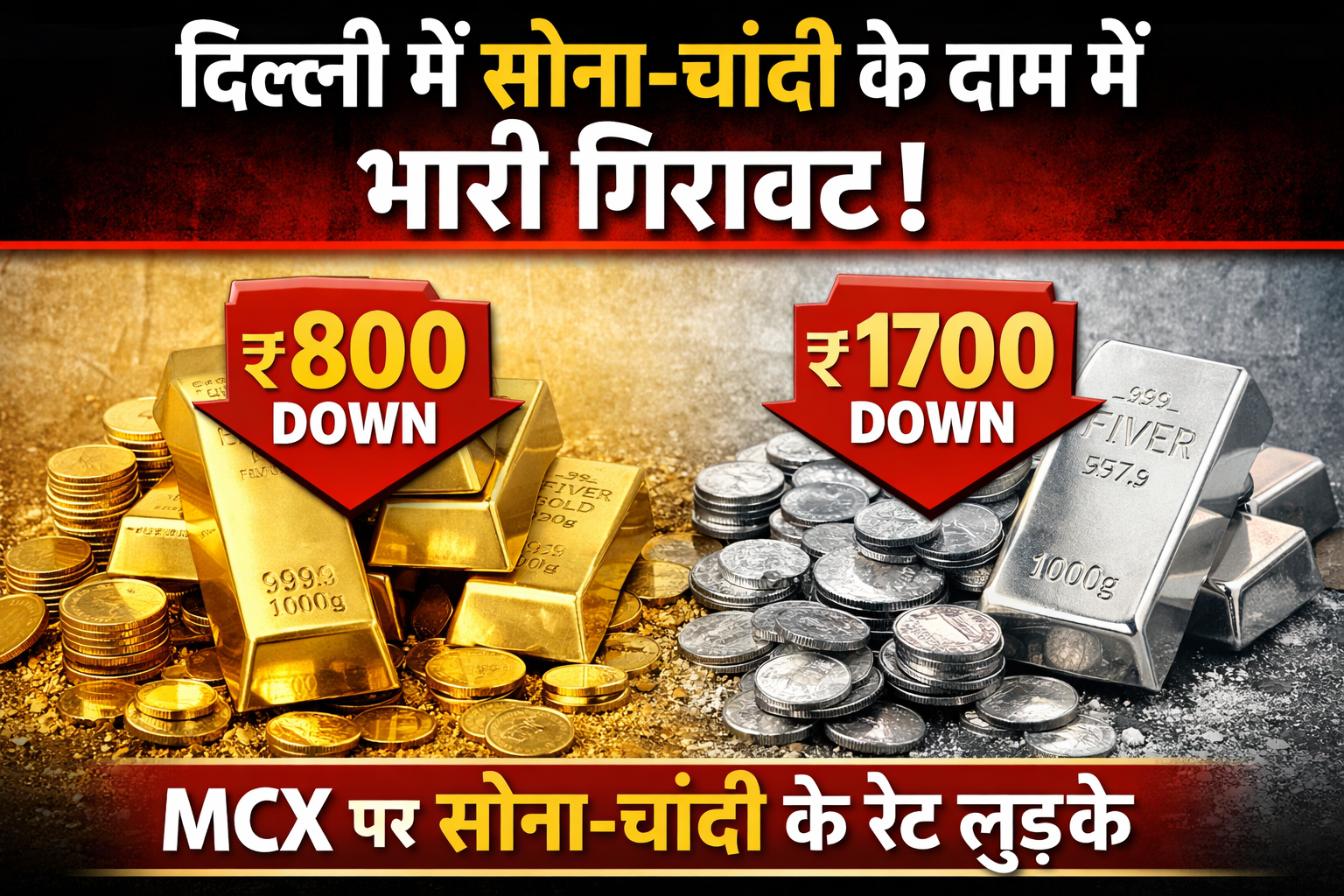 Gold and silver price plunge in Delhi